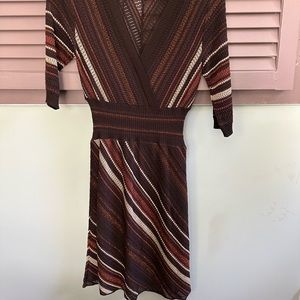 M Missoni Knit Brown Multicolor 3/4 Sleeve V neck Dress Sz Small